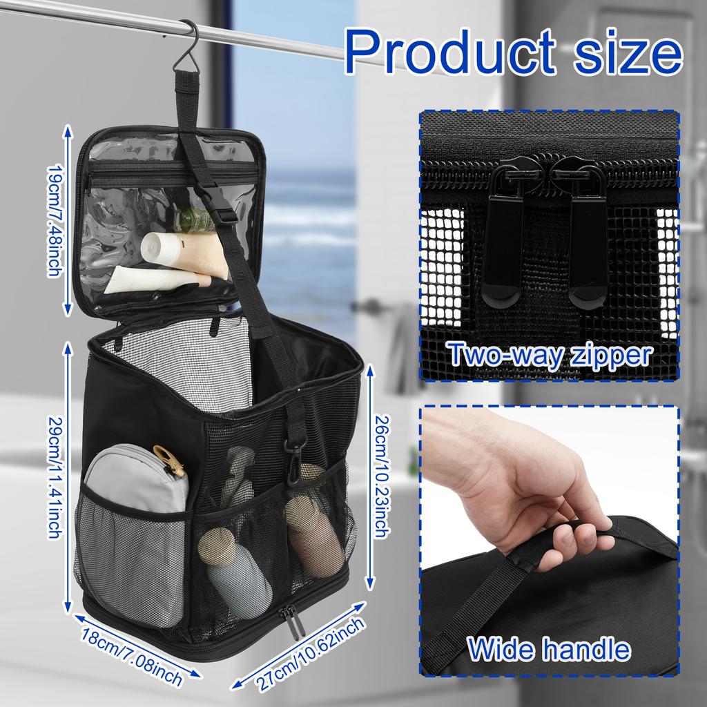 Mesh Shower Caddy Large Capacity Portable Toiletry Organizer Cosmetic Storage Bag Multifunctional Shower Bag with Zipper