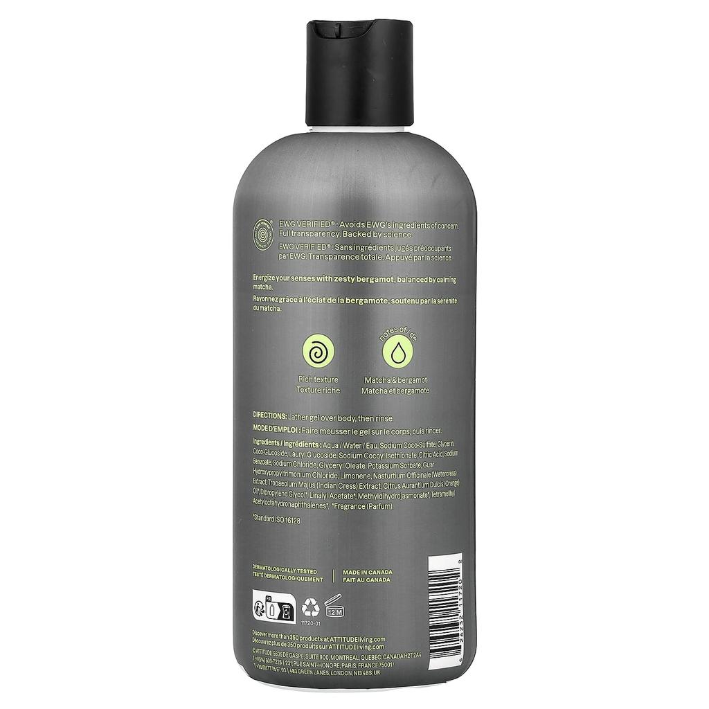 ATTITUDE Super Leaves™, Shower Gel, Men, Matcha & Bergamot, 415ml (14 Fl Oz)