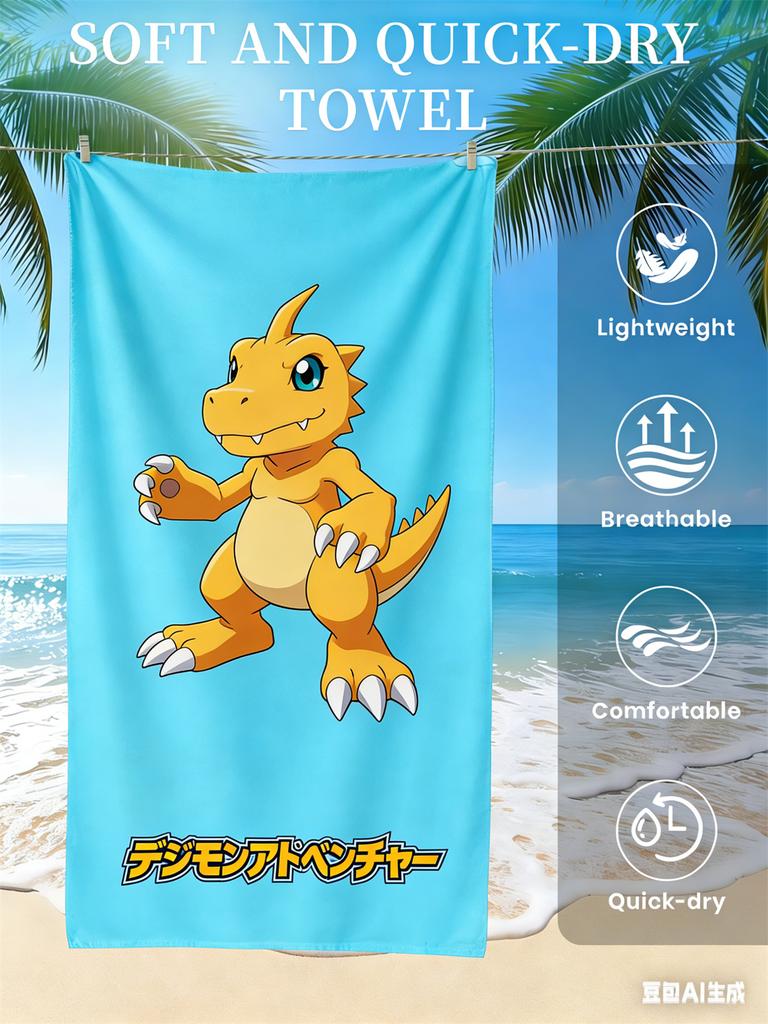 Digimon Beach Towel, Anime Fan Favorite Character Print Quick-Dry Towel for Beach, Pool, Summer Vacations and Anime Enthusiasts