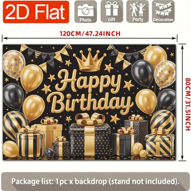 Birthday Party Backdrop Gold Black Polyester Banner Photo Booth Decoration 29