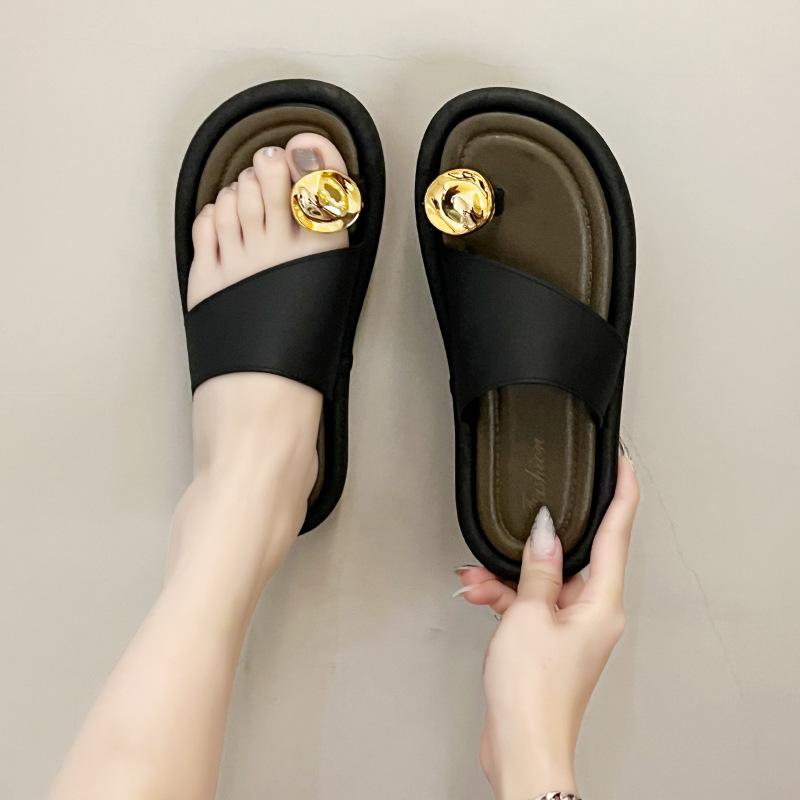 Летние женские новые модные уличные тапочки на плоской подошве, удобные для отдыха с мягкой подошвой и круглым носком, нескользящий дизайн