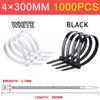 1000Pcs 5X300mm Self-locking Nylon Plastic Tie White/Black Cable Tie Fastening Ring 3X200mm Wraps Strap Zip Tie
