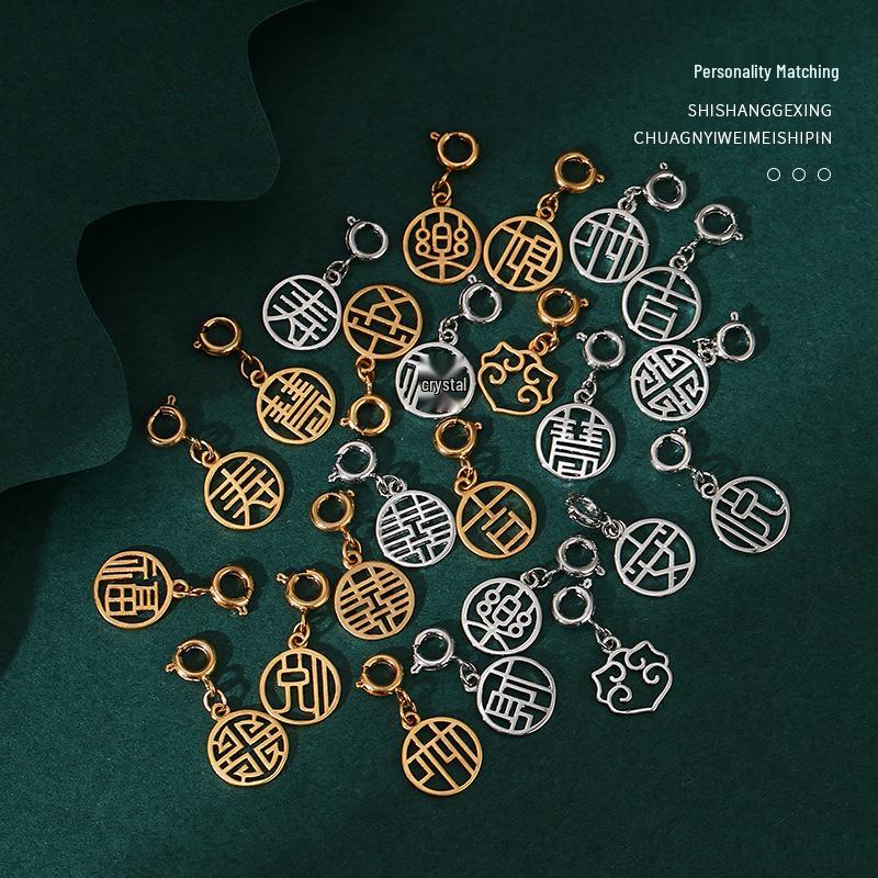 Fu Character Bracelet Charms: Gold Sand Pendants & Spacer Beads for DIY Jewelry