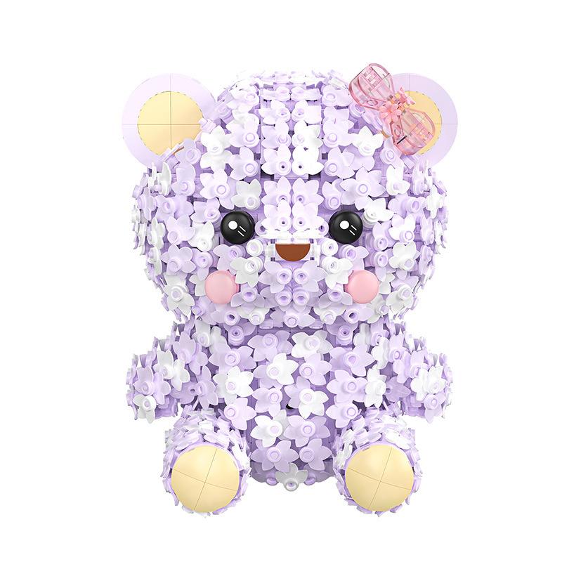 Кирпич также 2169 Tide Play Flower Bear Baby Building Block Креативный орнамент Модель Изысканный ручной работы Diy Assembly Girl