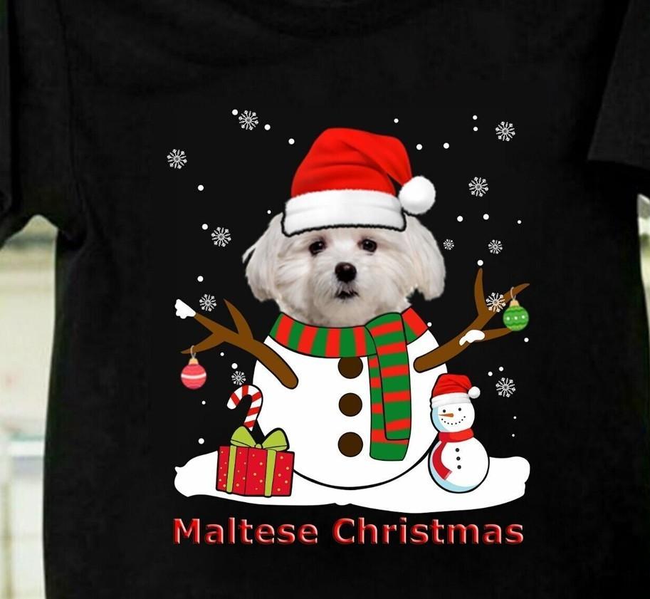 Cute Maltese Dog Christmas snowman black T-shirt Unisex All sizes E32.6 Unisex T-Shirt