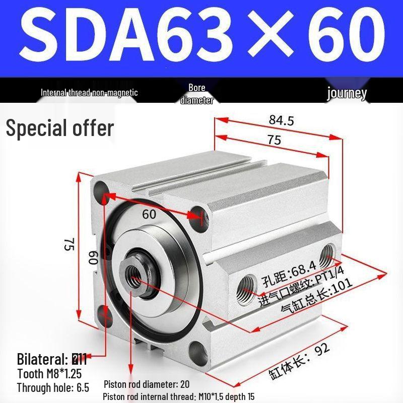 SDA Series Pneumatic Cylinders: Sizes 12 to 100mm, Stroke 35 to 90mm