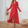 Women's Long Sleeved Solid Color High Round Large Swing Dress Slim Fit Long Dress