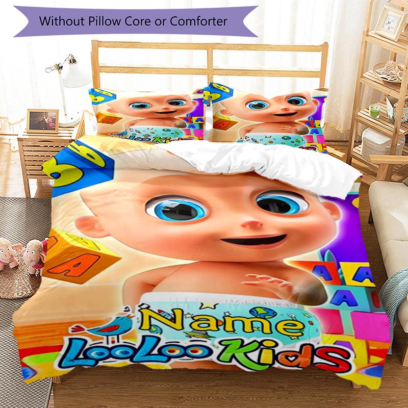 3pcs Custom Name CoComelon Bedding Set Duvet Cover Closure Includes 1 Duvet Cover & 2 Pillowcases, Soft and Comfortable for All Seasons.