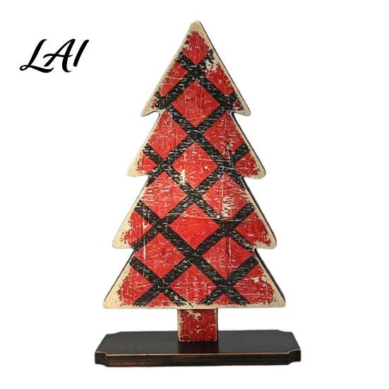 Rustic Holiday Party Supplies Christmas Tree Table Decoration Vintage Wooden Xmas Standing Sign with Decor Base for Winter Home Office Farmhouse