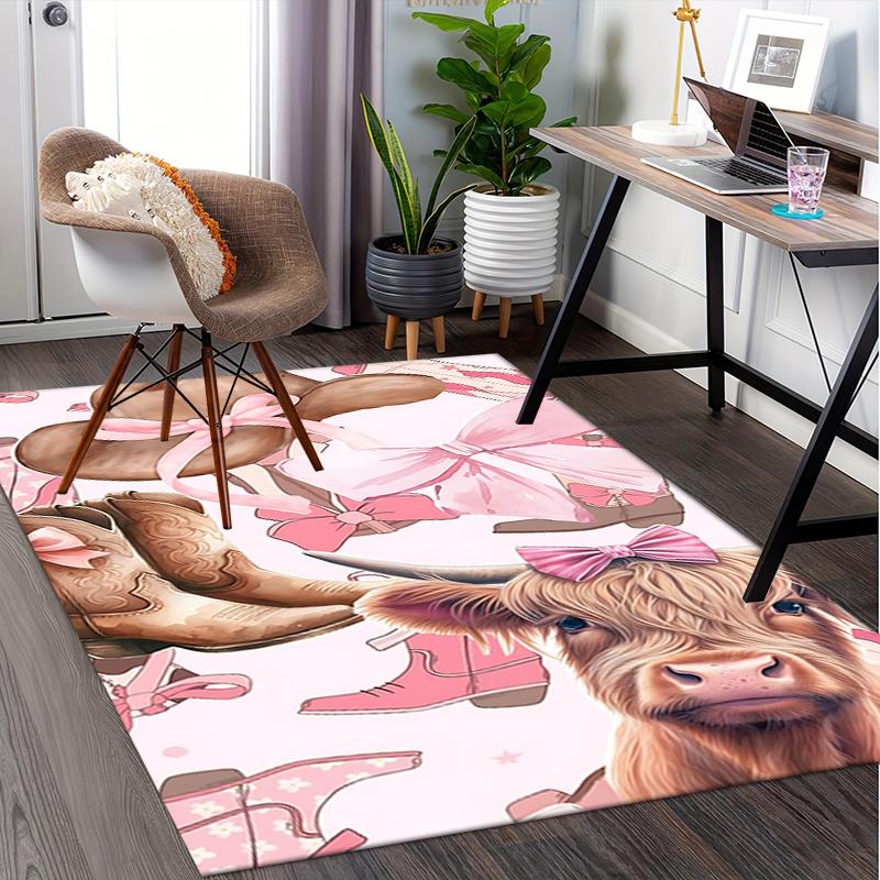 Chair Mat: Pink Bow Cow Print Office Carpet Oversized Rug for Home Decor, Sofa Cover, Gift Idea, Suitable for Bedroom, Living Room, and Various Rooms