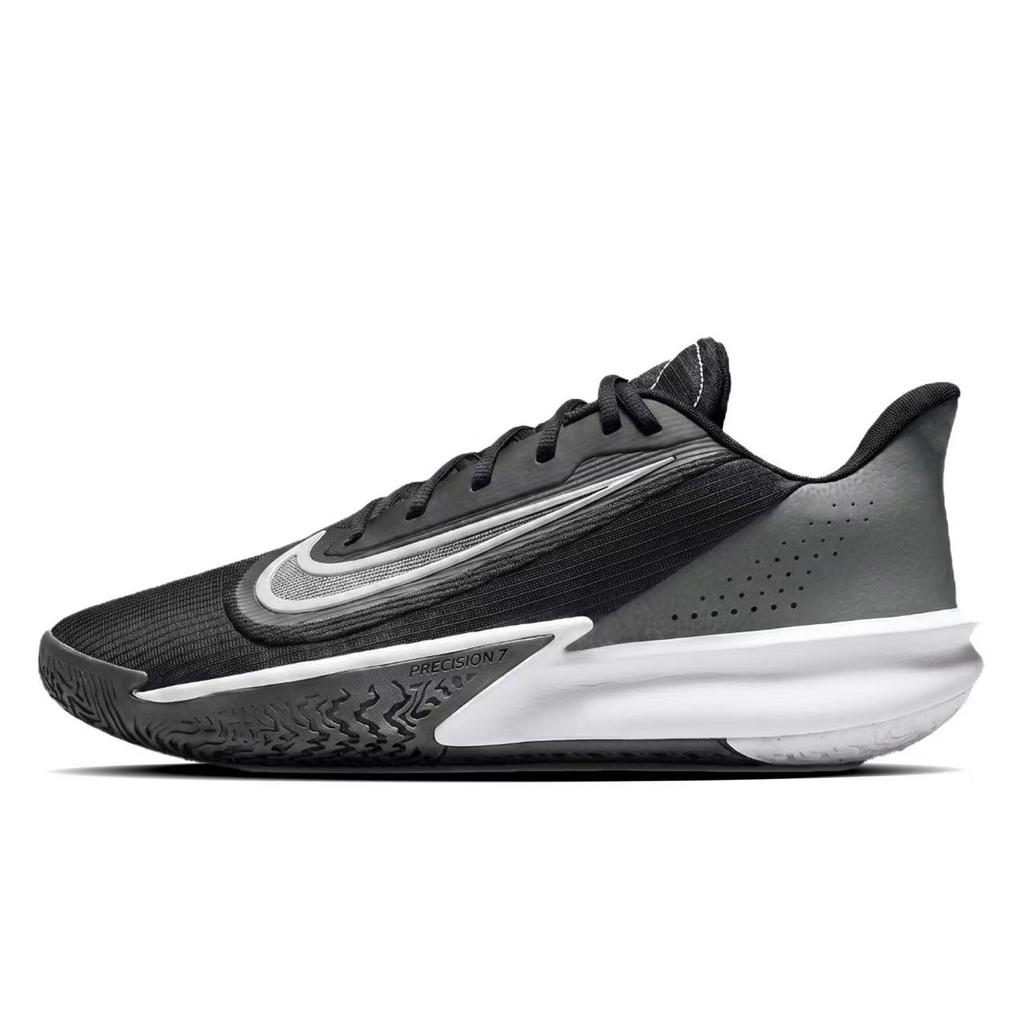 Nike Precision 7 Slip Resistant Abrasion Resistant Low top Basketball Shoes Men's Black White FN4322-005(Team741-SBOX)