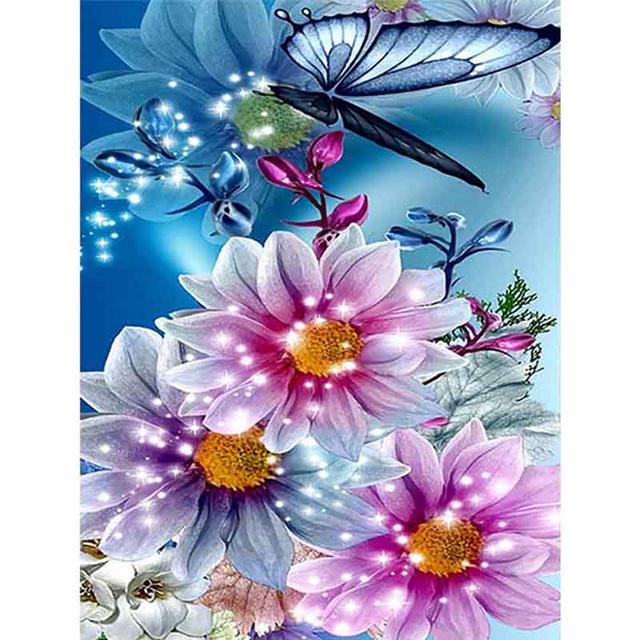 DIY 5D Diamond Painting Butterfly Full Round Drill Diamond Embroidery Flowers Cross Stitch