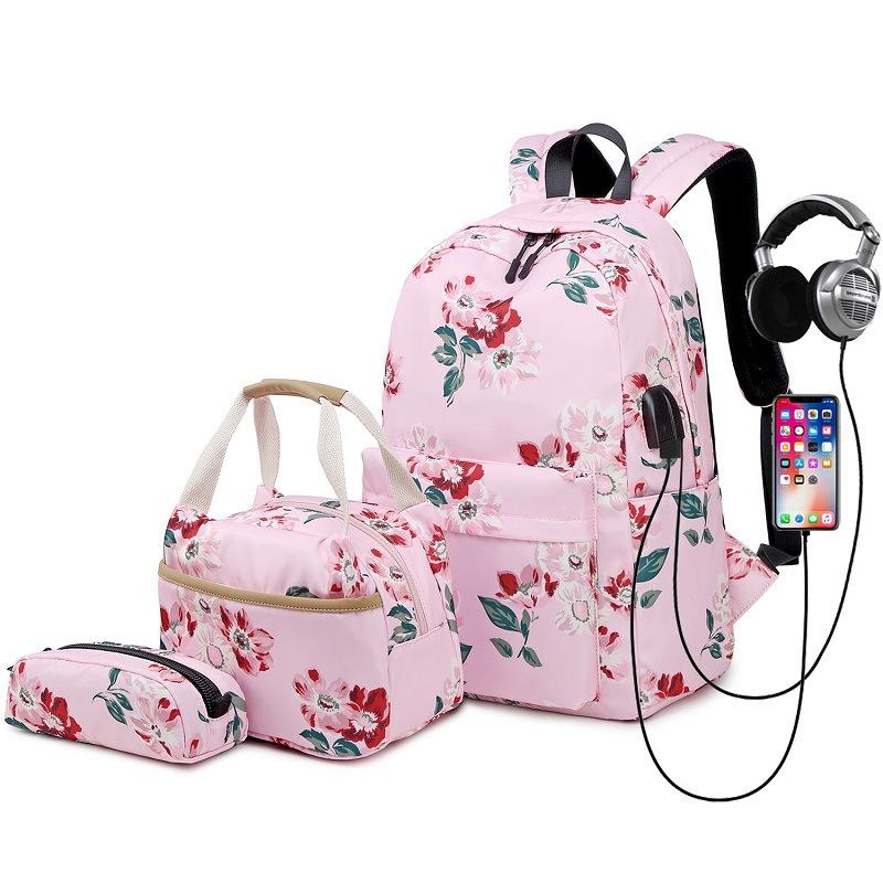 Teens School Backpack Set Girls Women School Bags Lightweight Waterproof Nylon Travel Floral Kids Bookbags Casual Daypack