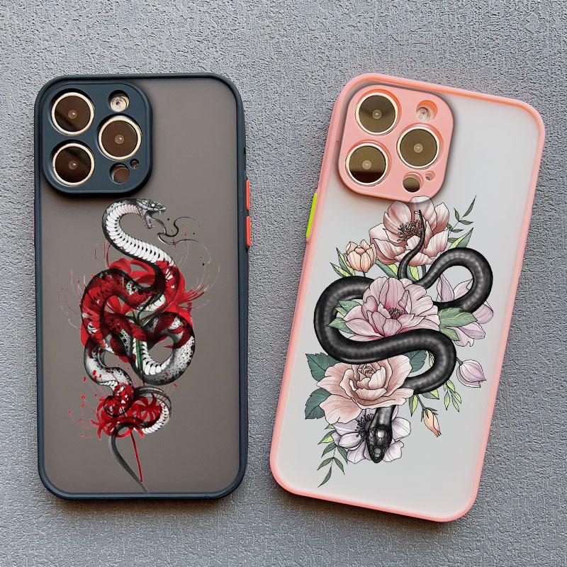 Креативный простой стиль Чехол для телефона Змея Цветок для iPhone 15 14 16 Pro Max 11 12 13 Mini Pro Max X XR XS 7 8 Plus Ударопрочный чехол