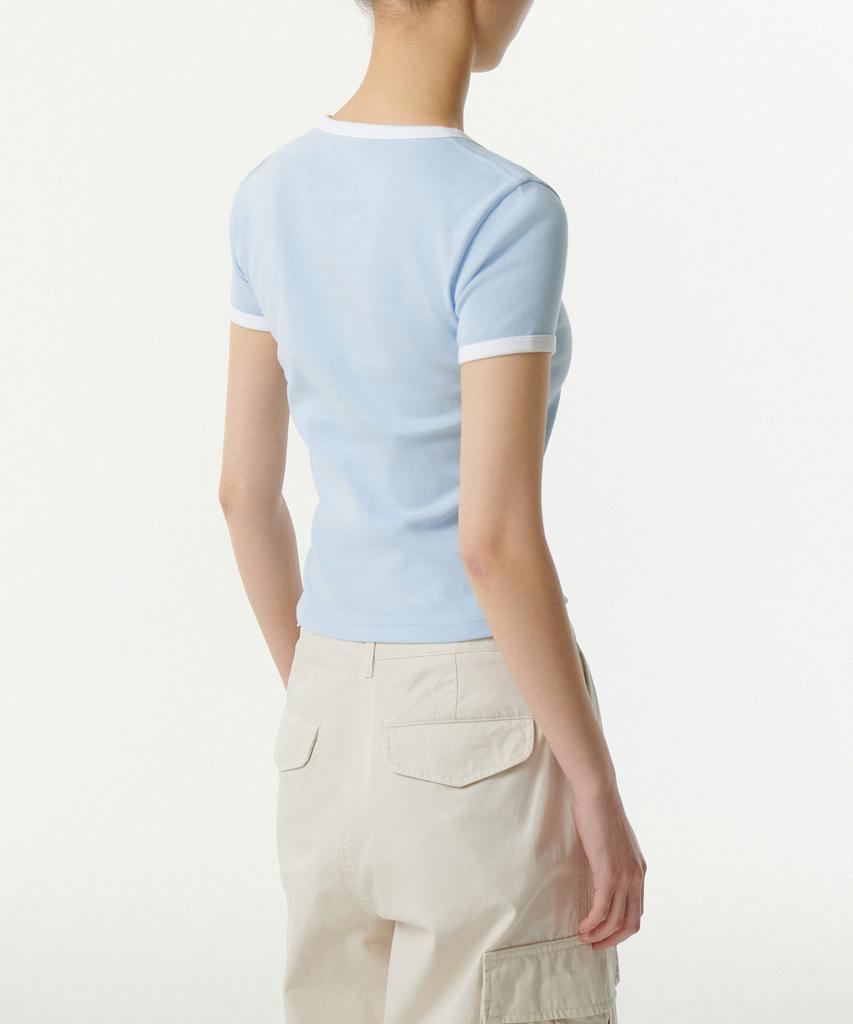 MUSINSA STANDARD WOMAN Women'S Slim Crew Neck Ringer T-Shirt [Sky Blue/White]
