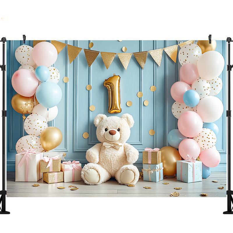 LS Happy Birthday Backdrop Photography Balloons Flower Bear Party Supplies Decor Child Baby Shower Photo Background Banner
