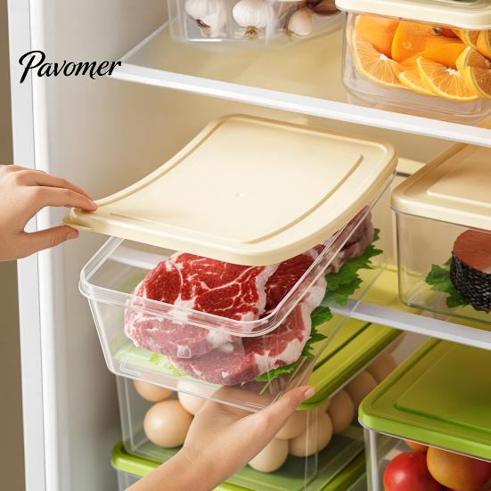 Stackable Fridge Organizer Refrigerator Storage Box, with Lid, Clear Food Container, Microwave Safe Container Odor Resistant Freshness Keeper,