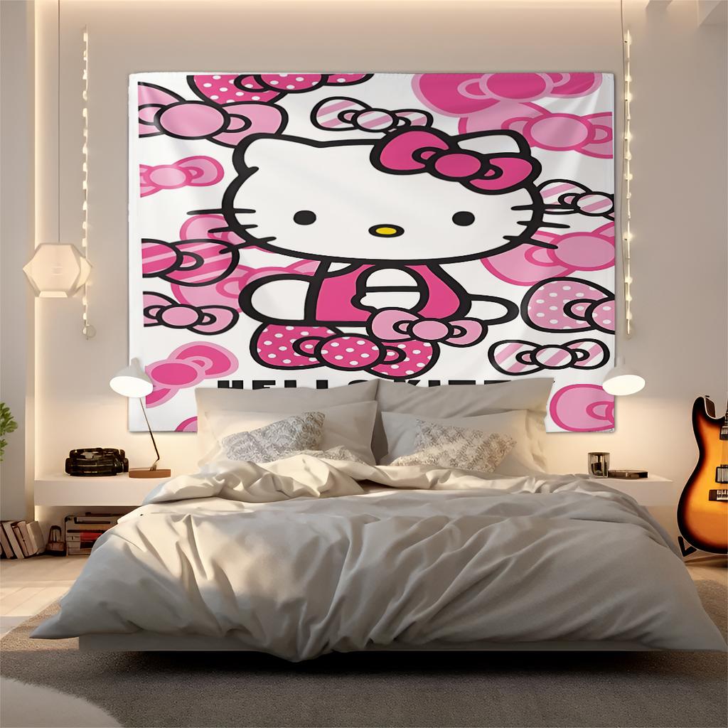 Гобелен Hello Kitty Настенное панно Кавайная Эстетичная Декор Комнаты Милое Настенное Искусство для Спальни Общежития Подростков Девочек