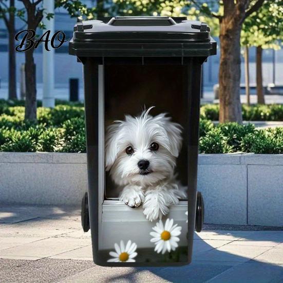 Waterproof Garbage Container Graphics Cartoon Animal Trash Can Sticker, Colorful Self-Adhesive PVC Decal, Cute Creative Makeover Stickers Cat