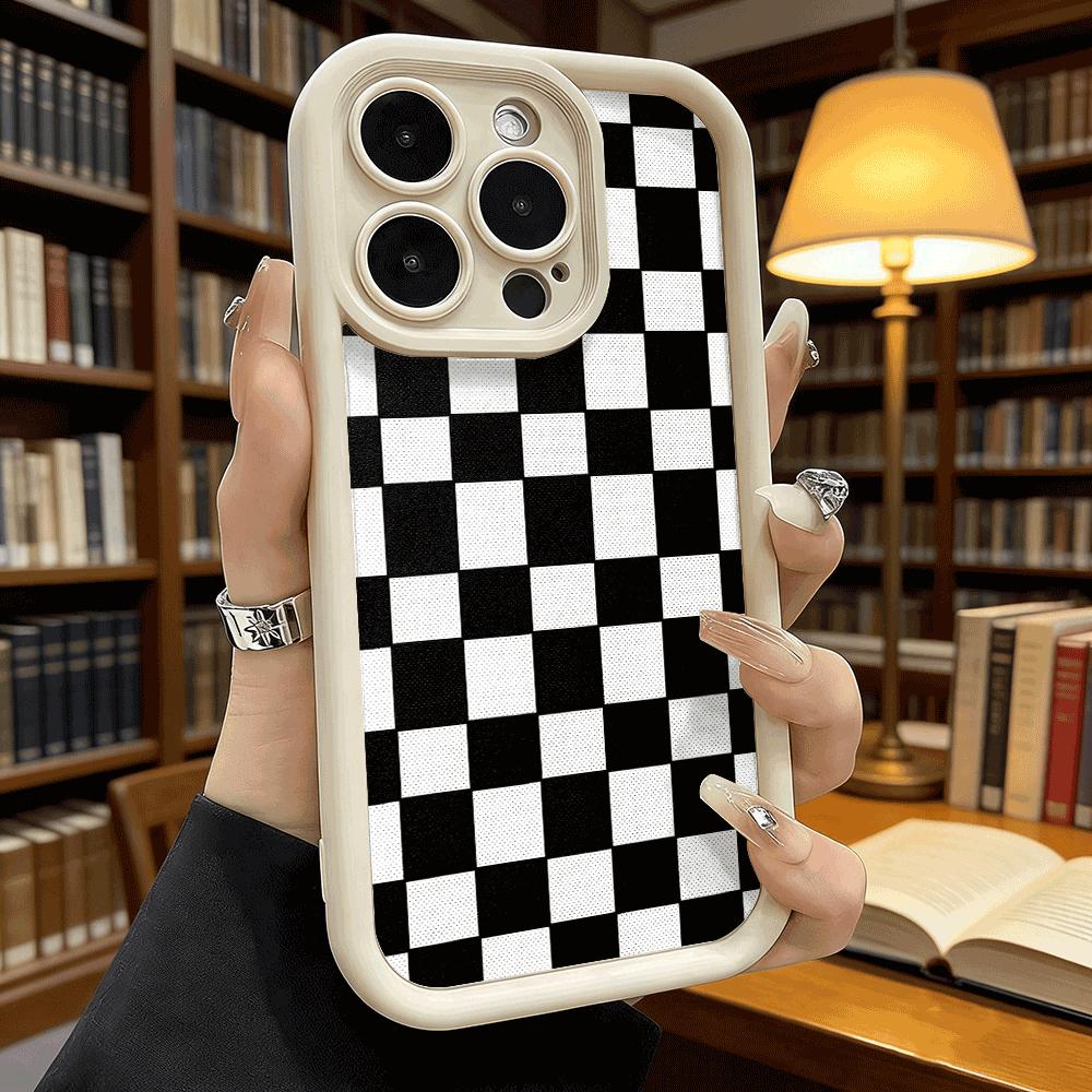 Black and White Checkerboard Soft TPU Shockproof Case For Xiaomi Redmi Note 15 14 13 12 11 Pro Anti-Fall Protective Back Cover