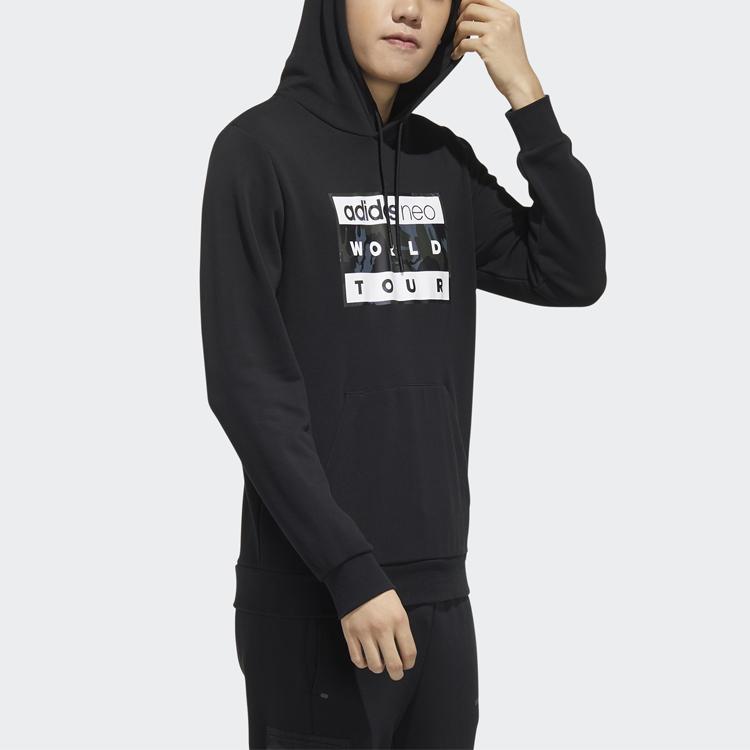 adidas Повседневная толстовка с капюшоном с нео-камуфляжным принтом, мужские топы, черный FU1038