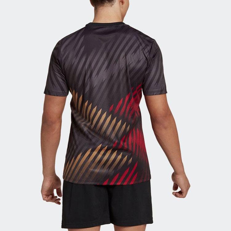 Adidas Striped Print Crew Neck Short Sleeve Soccer Jersey Men Tops Black HC1286