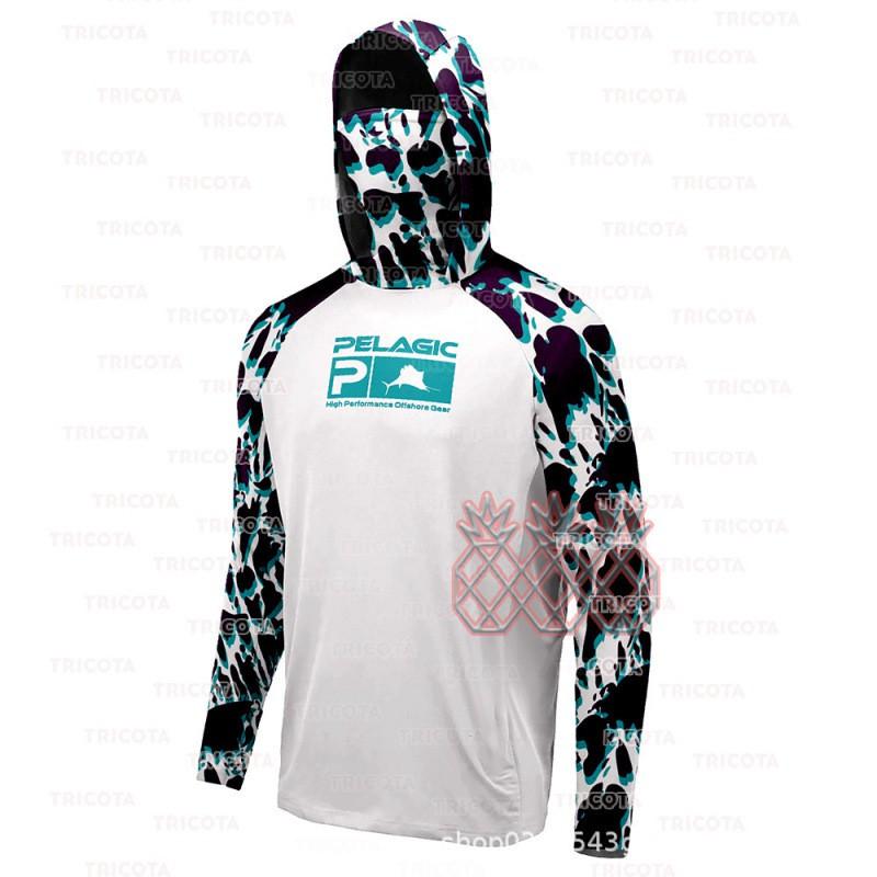 Mens UPF 50 Sun Protection Long Sleeve Hooded Fishing Shirt Breathable Quick-Dry Outdoor Performance Tee Hiking Camping