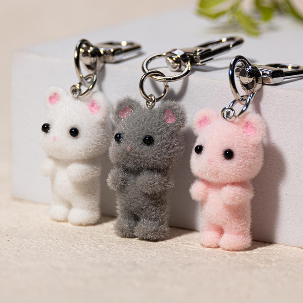 Resin Flocking Cute Three-dimensional Cat Keychain Pendant Car Key Chain Pendant Bag Pendant