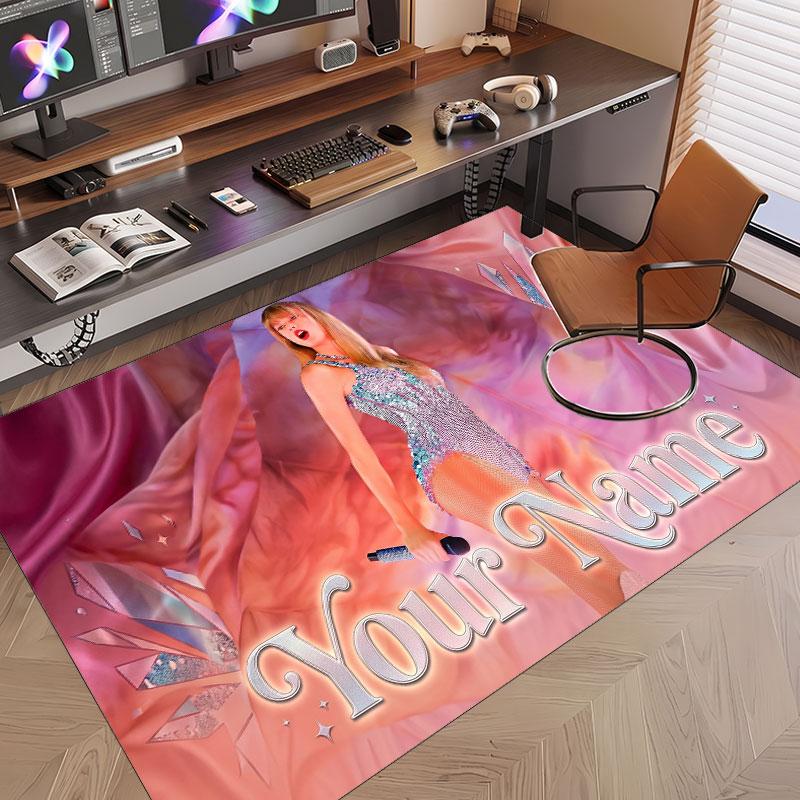 Custom Name Crystal Velvet Rug,Taylor Swift Comfortable Anti Slip Floor Mat For Room Decoration
