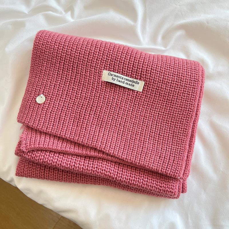 Korean Sheep Wool Knitted Wool Scarf for Women In Autumn and Winter White and Thick Warm and Solid Color Scarf for Couples with A Sense of Atmosphere