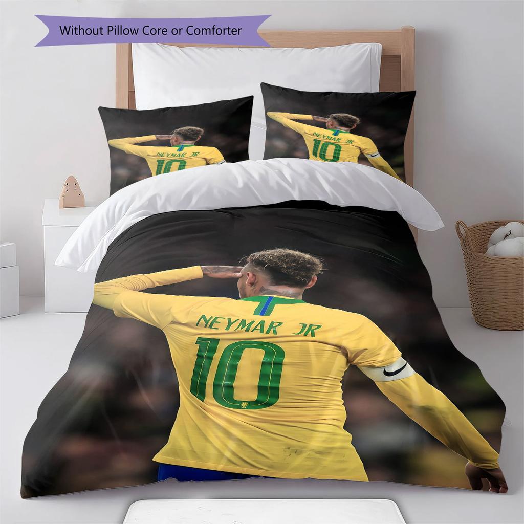 Neymar Jr Pattern Bedding Home Decoration Birthday Gift ( 1 duvet cover + 2 pillowcase, without core),fan merchandise.