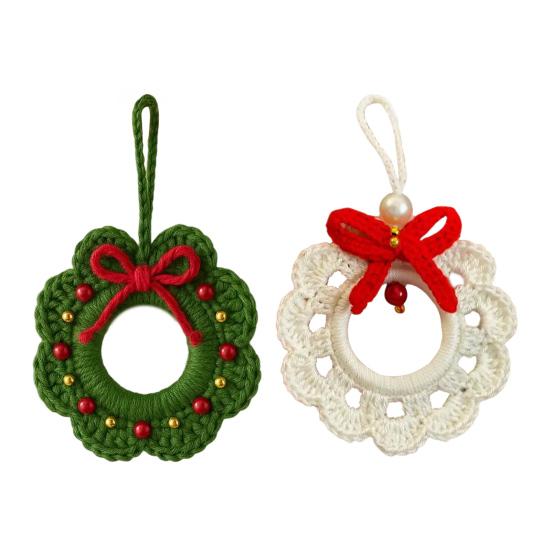 Вязаные крючком рождественские венки-украшения маленькие ручной работы вязаные венки подвесные украшения с