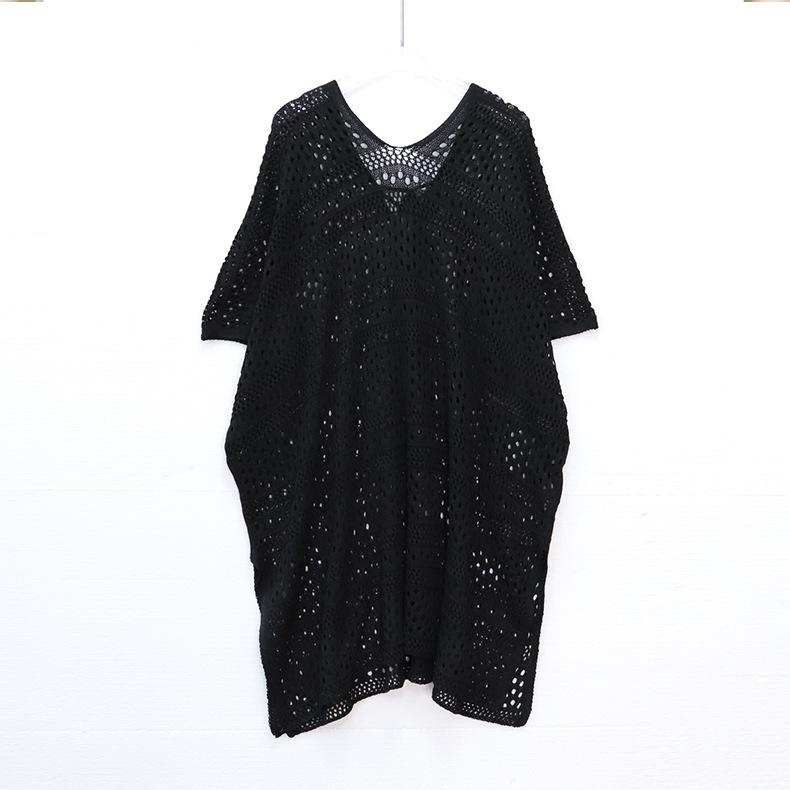 Summer Women's Swimwear Sunwear Cover-up Loose Beach Pullover Hollow Knit Seaside Holiday Outer Batshirt