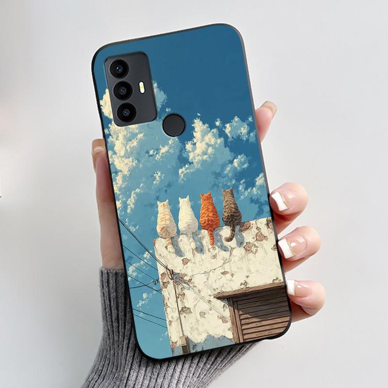 Anti-scratch Casing For TCL 30 SE/TCL 30E/TCL 306/TCL 305 Cover Soft Silicone Black Shell Golden Butterflie And Flower Pattern