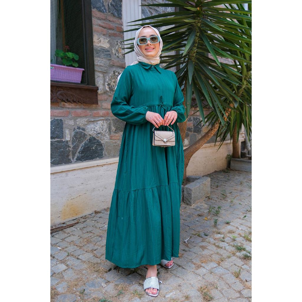 Waist Gathered Dress Navy Blue