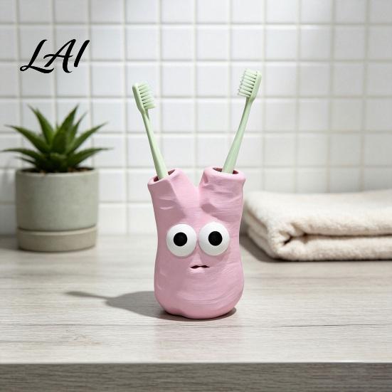 Cute Monster Toothbrush Stand Cartoon Holder with 2 Holes Durable Resin Stand Desktop Storage for Brushes Stable Base Organizer Bathroom Countertop
