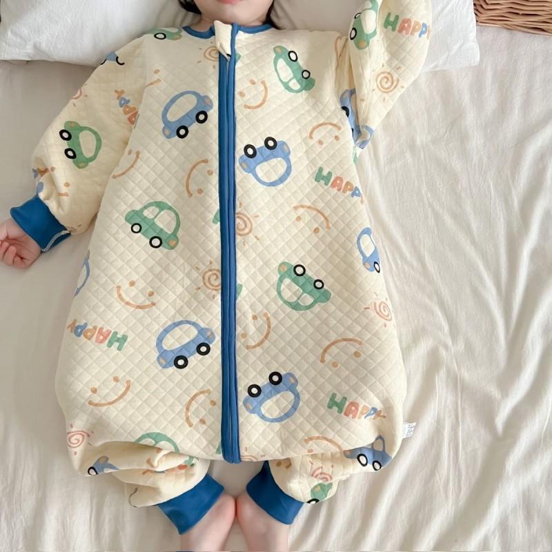 Kids Winter Warm Zipper Footed Pajamas With Cotton Padding Toddler Sleepwear Ages 1-5 Years