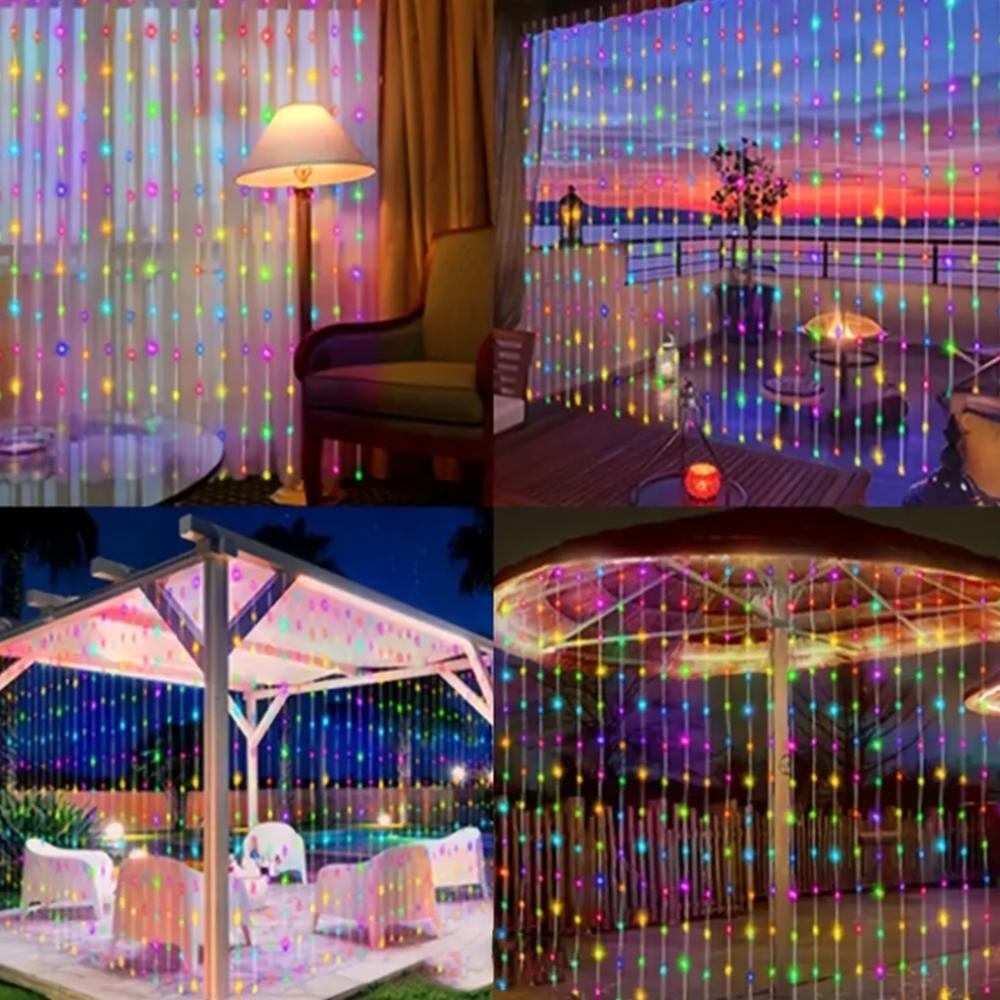 3M Solar Curtain String Lights Outdoor Fairy Lights Solar Powered Twinkle String Lights 8 Modes For Home Garden Patio Decor