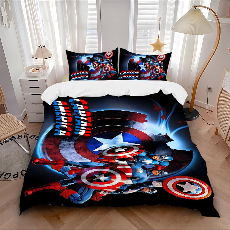 3Pcs Captain America Shield Bedding Set Soft Fabric Duvet Cover Pillowcases Home Xmas Halloween Gift 1 Duvet Cover 2 Pillowcase Es120