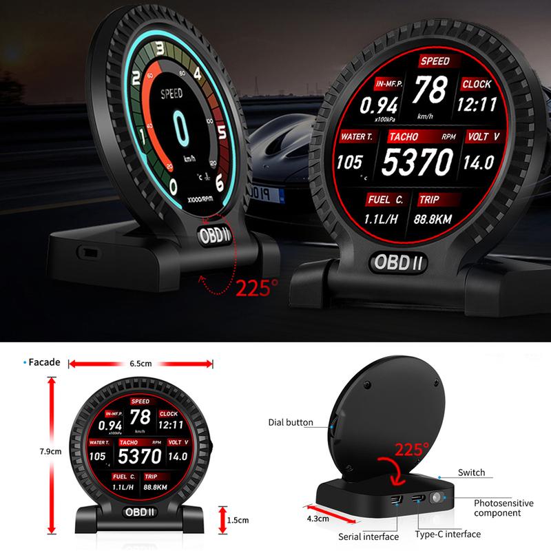 KWHUD HUD OBD2 Проекционный дисплей Цифровой спидометр RPM Часы Температура воды/масла для Smart Fortwo 453 451 450 2008-2024