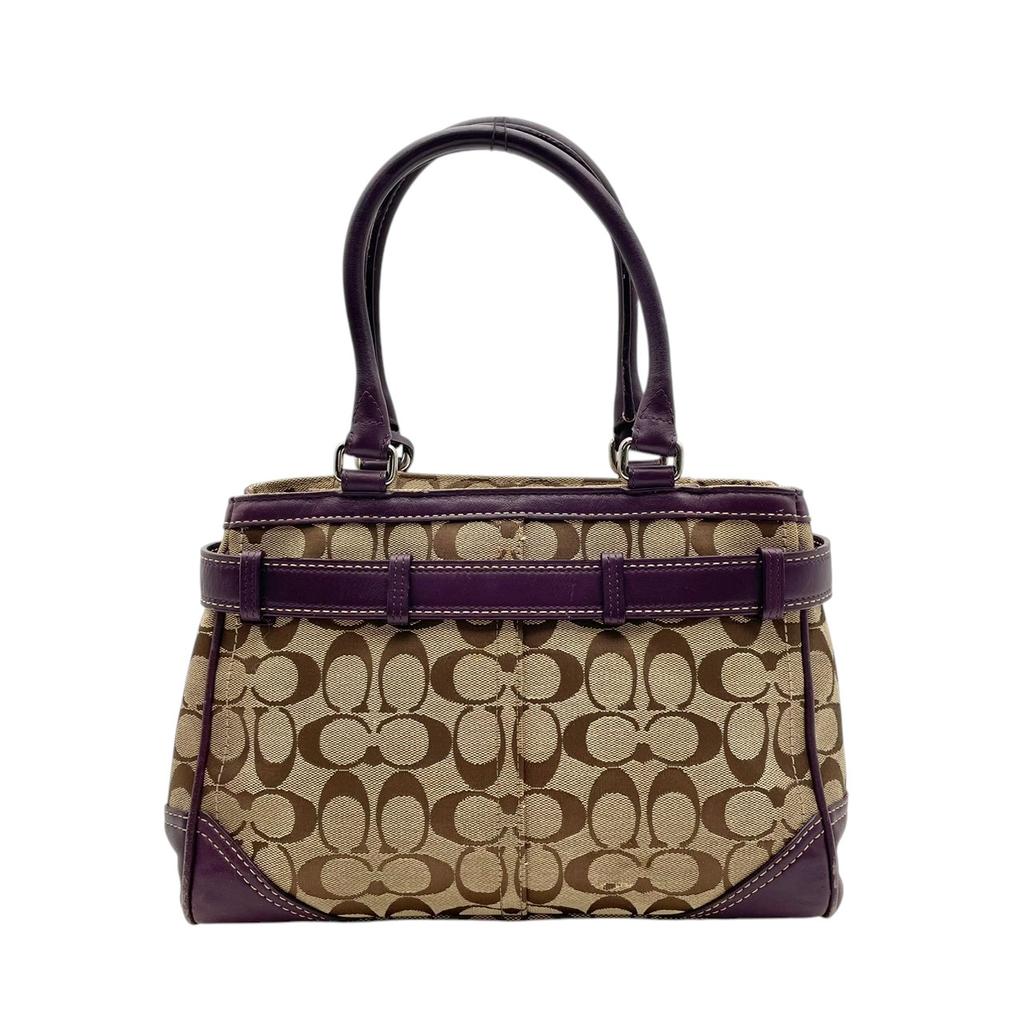 Used COACH Handbag Hamptons Signature CarryallHandbag beige/purple canvas/leather Women