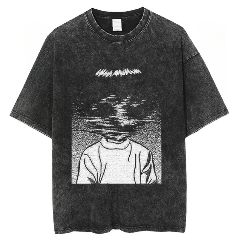 Japanese Horror Manga Tomie Style Acid Wash Graphic Unisex Heavyweight Cotton Oversized Streetwear TShirt