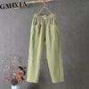 GMXIA Летние женские брюки повседневные хлопковые льняные брюки свободные прямые брюки шаровары с девятью точками