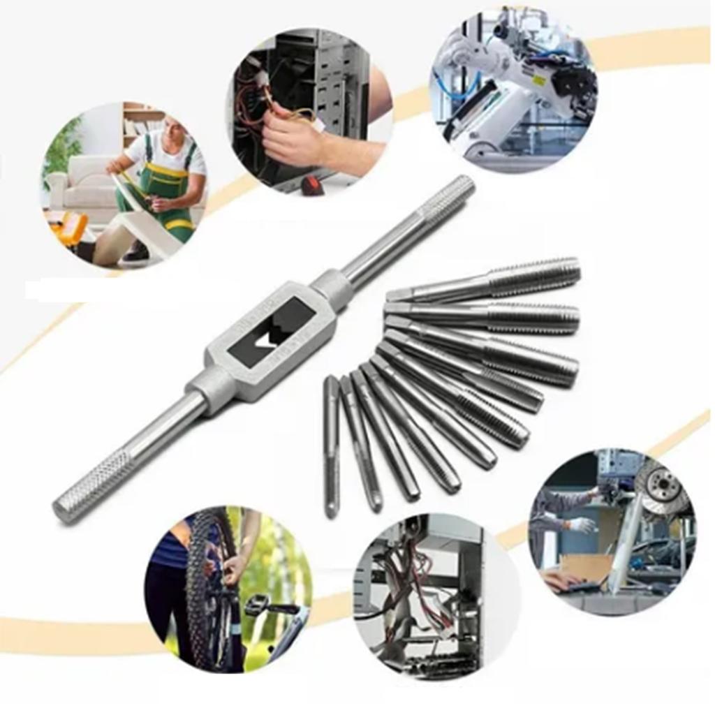 8 шт. Прямой шлицевой метчик Серебристый Быстрорежущая сталь Прямые канавки Метчик для нарезания резьбы с держателем для дрифта для дерева