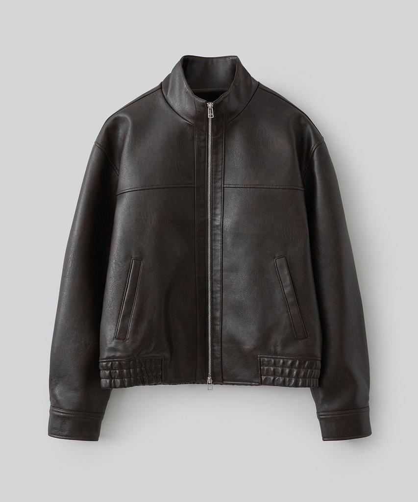 FABREGAT Sein High-Neck Leather Jacket (Dark Brown)