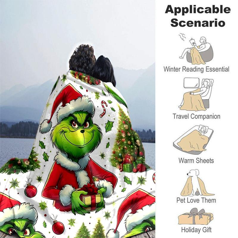 1Pc Christmas Grinch Blanket Soft And Comfortable Casual Warm Camping Travel Christmas Halloween Gift M921593