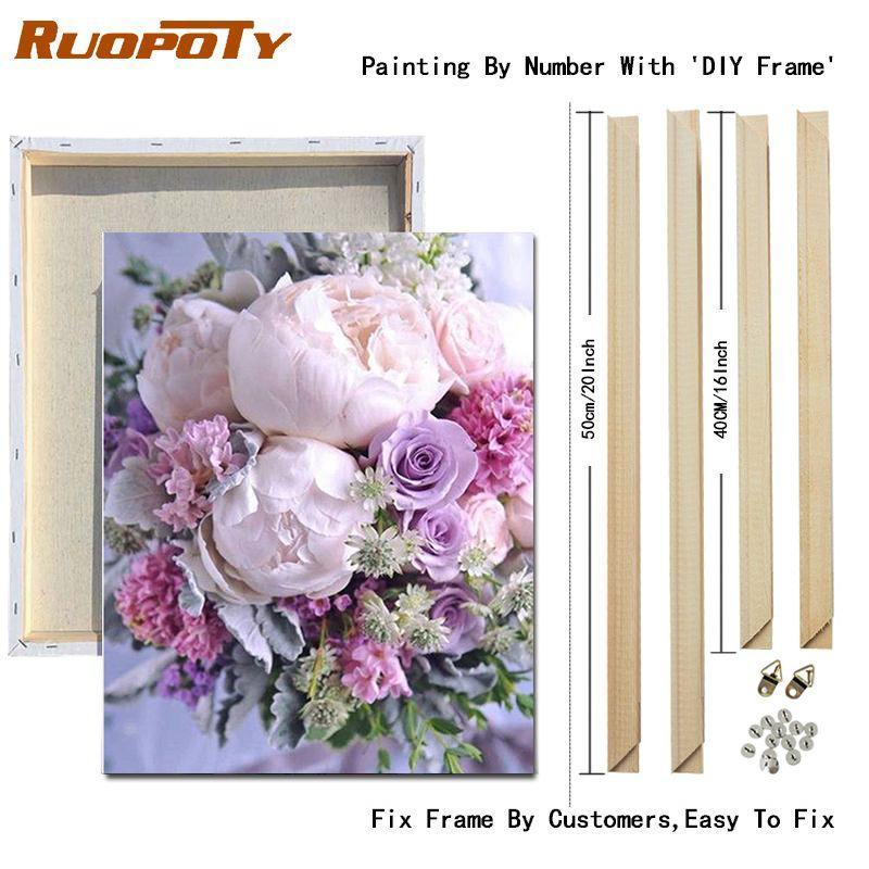 RUOPOTY Рамка «сделай сам», картина по номерам, башня, настенное искусство на холсте, акрил, уникальный подарок, картина по номерам, цветок для гостиной