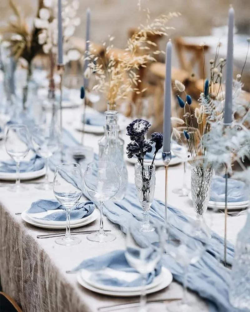 Дорожка для стола из нежно-голубой марли, 4 шт. в упаковке, винтажная деревенская марлевая дорожка для стола, украшение в стиле бохо на День Святого Патрика, Пасхальная свадьба