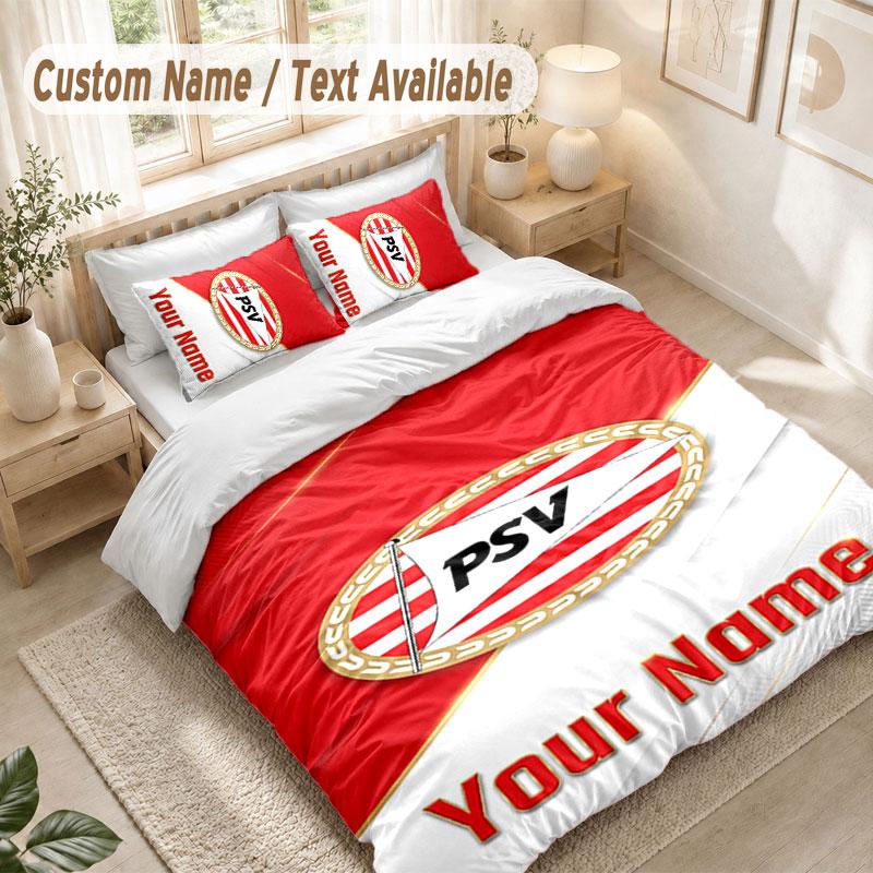 Custom Name Bedding Set 3 PiecesPSV Eindhoven FC Print Duvet Cover + 2 Pillowcases Soft Bed Decor