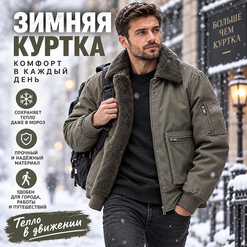 Мужская зимняя бомбер-куртка на подкладке из шерпы, с флисовым отложным воротником, на молнии, ветрозащитная верхняя одежда с множеством карманов на молнии для холодной погоды, на каждый день
